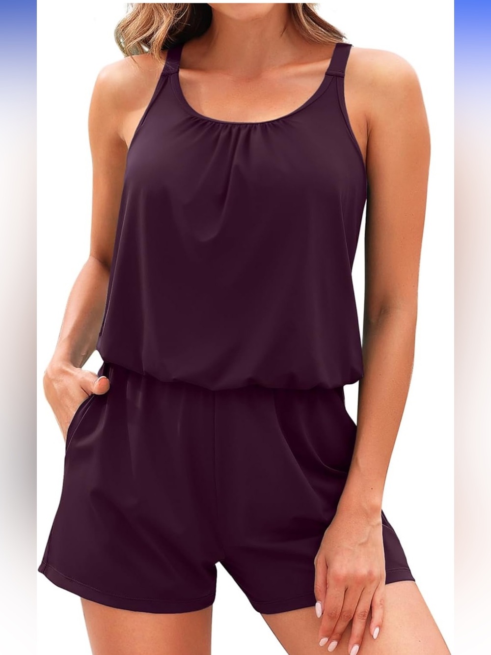 Tempt Me Romper One Piece Swimsuits with Short - Women Boyleg Pockets Modest